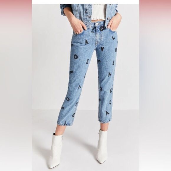 Current/Elliott THE CROPPED STRAIGHT JEAN IN PREP W-LOVE LETTERS Limited Edition - Picture 1 of 5